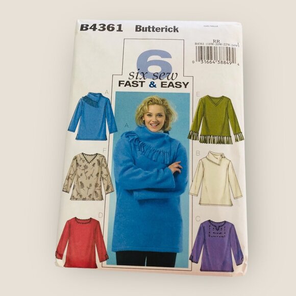 Butterick Sewing Pattern B4361 Women's Tunic Top Size 18W-24W - Picture 1 of 2